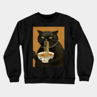 Black noodle cat eating Pho noodles Crewneck Sweatshirt